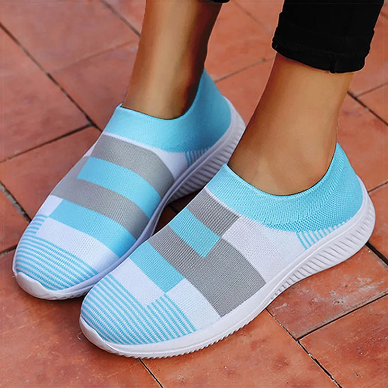 Women Shoes Mix Color Summer Shoes Casual Sneakers Women Elastic Breathe Sport Sneaker Female Flat Shoes Sports Tennis For Lady