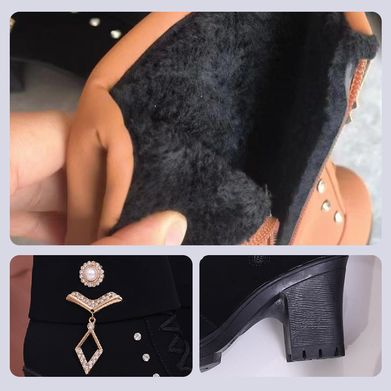Damen Stiefeletten mit dickem Absatz und Strass-Dekor