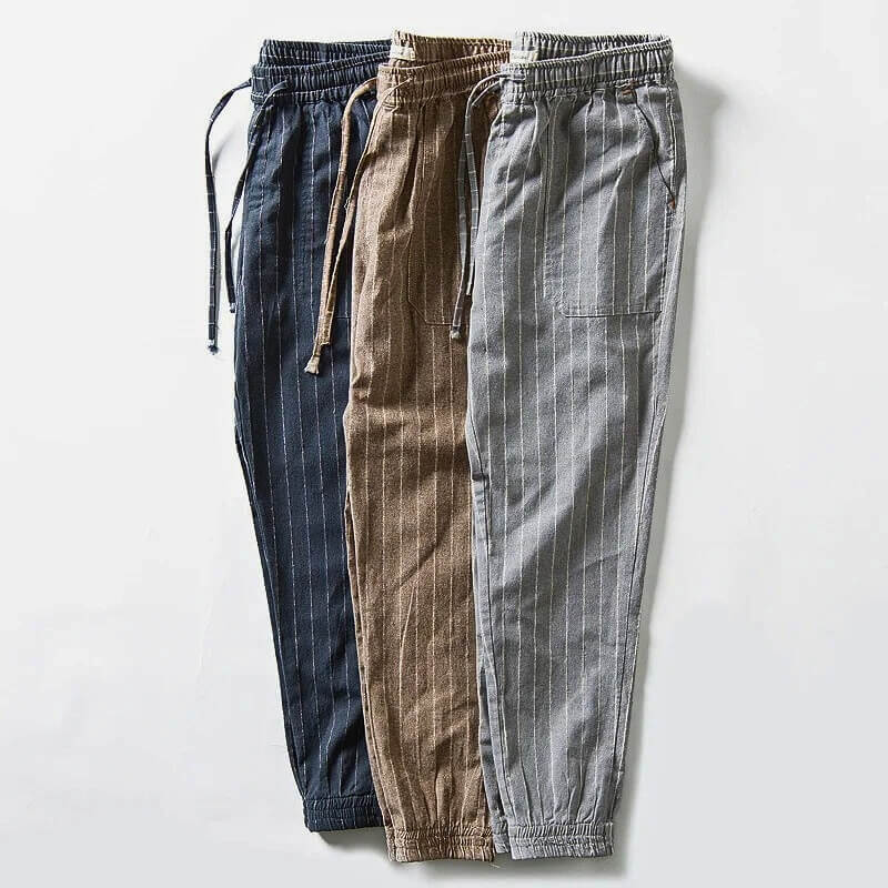 Elegante Herren Leinen-Hose mit feinem Nadelstreifen-Muster