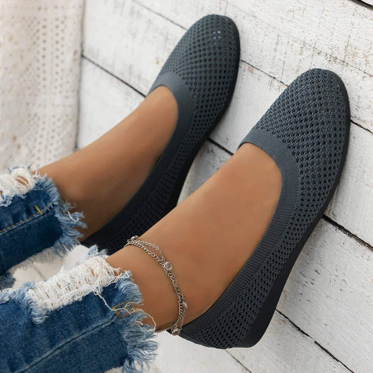 2024 Women's Flats Shoes Spring and Autumn New Fashion Round Toe Shallow Shoes Comfortable Breathable Mesh Casual Barefoot Shoes
