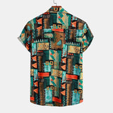 Tribal Geometry Print Button Up Shirt