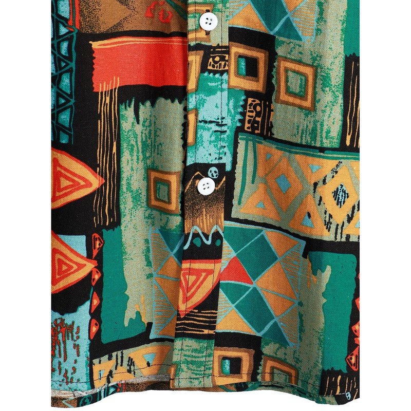 Tribal Geometry Print Button Up Shirt