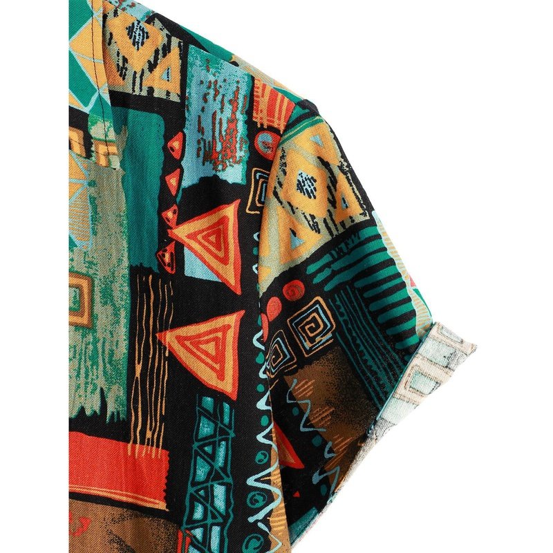 Tribal Geometry Print Button Up Shirt