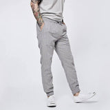 Elegante Herren Leinen-Hose mit feinem Nadelstreifen-Muster