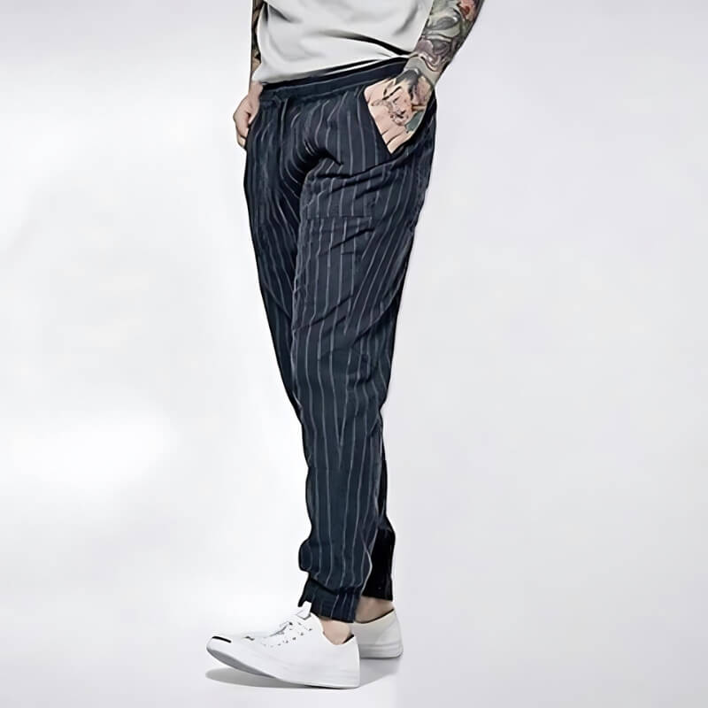 Elegante Herren Leinen-Hose mit feinem Nadelstreifen-Muster