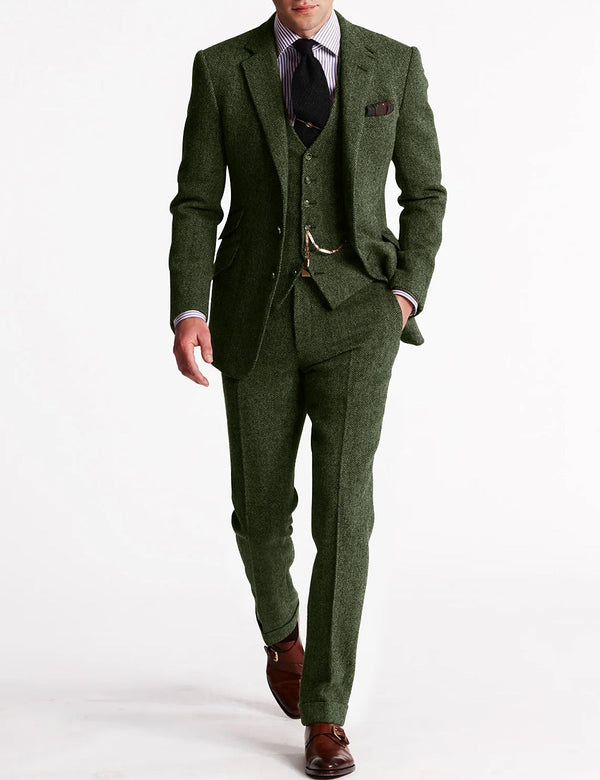 Tweed Tuxedo Herrenanzüge, dreiteilig und klassisch