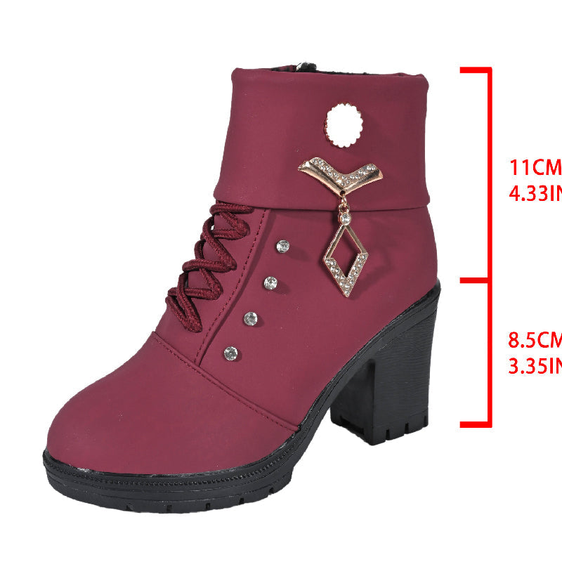Damen Stiefeletten mit dickem Absatz und Strass-Dekor