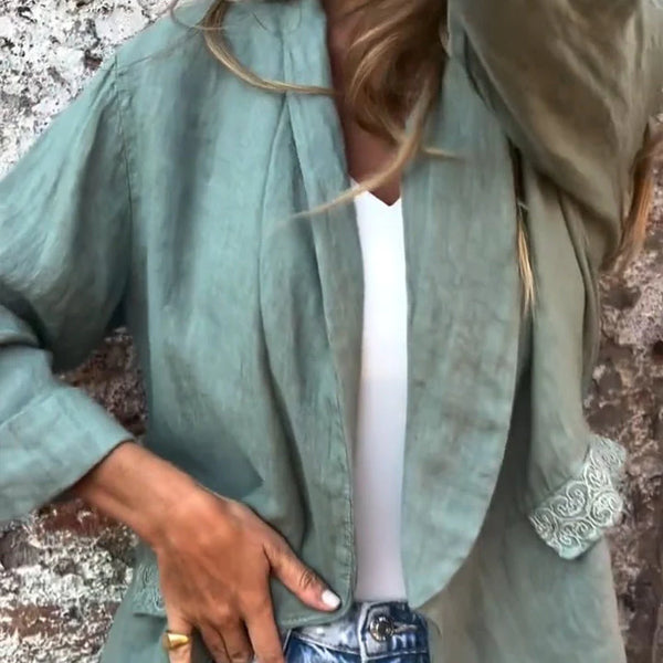Alina™ - Damenblazer aus Baumwolle und Leinen mit offener Front