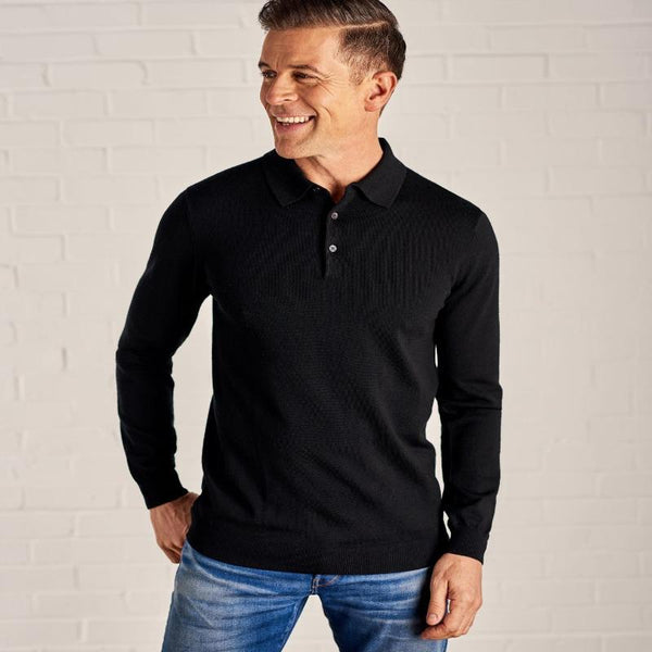 Elegantes Herren langarm Shirt mit Polo Kragen - warm und atmungsaktiv